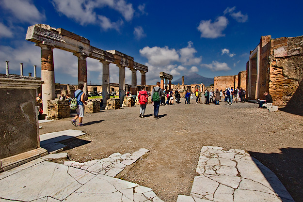 Travertine paving like that shown in the foreground once covered the entire open square known as the Forum