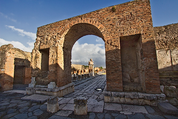Honorary arch at one end of the Forum, the largest marketplace in Pompeii