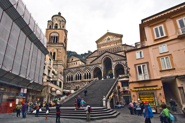 Piazza Duomo and St. Andrews Cathedral are the spiritual and cultural center of the town of Amalfi, Italy