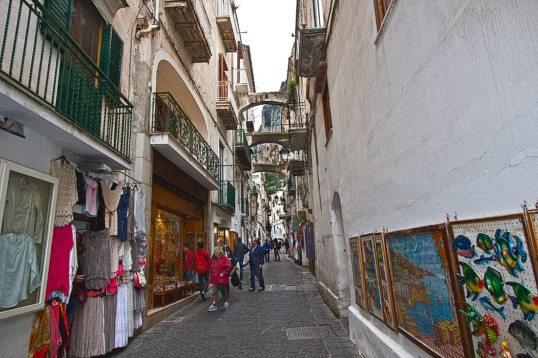 Cobblestone Streets and Shops of Amalfi, Italy