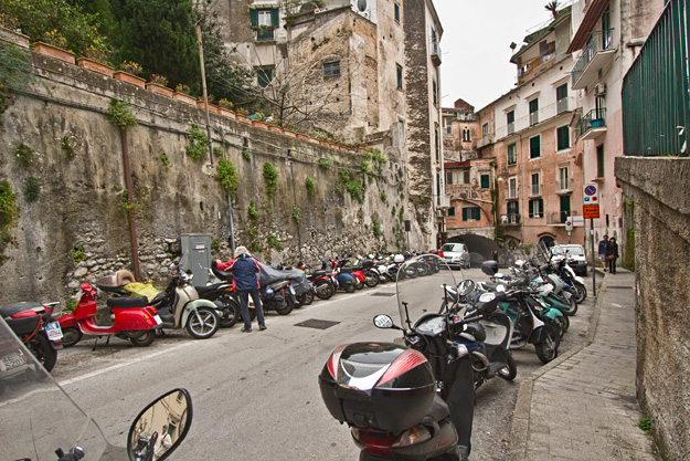 Motorbikes are the preferred mode of transportation in Amalfi, Italy