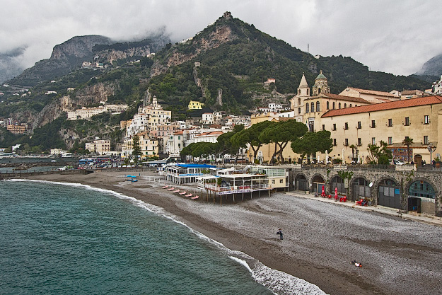 Beach and old town in Amalfi, Italy