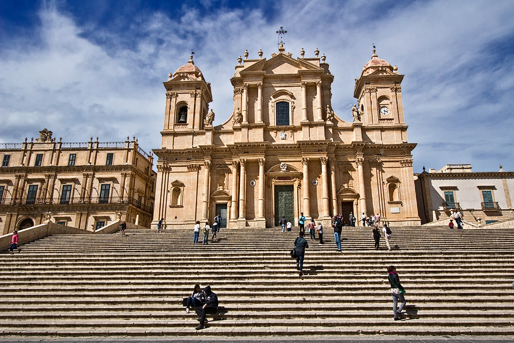Basilica di San Nicolo in the Baroque town of Noto in Sicily, Italy