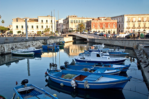 The harbor that separates the Old Town of Syracuse, Sicily from the mainland