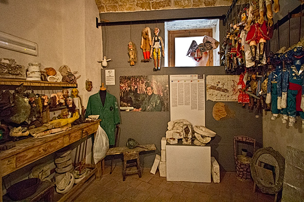 Recreation of the workshop of Rosario (Saro) Vaccaro, grandfather to those who now carry on the tradition of puppetry at Teatro dei Pupi in Syracuse, Sicily