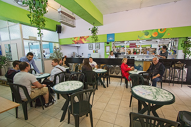 Break room at ElanGuest English Language School, where students relax with espresso drinks between sessions