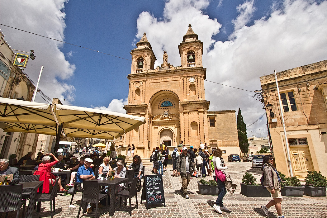 Cathedral Square during the weekly Sunday market in the picturesque fishing village of Marsaxlokk on Malta