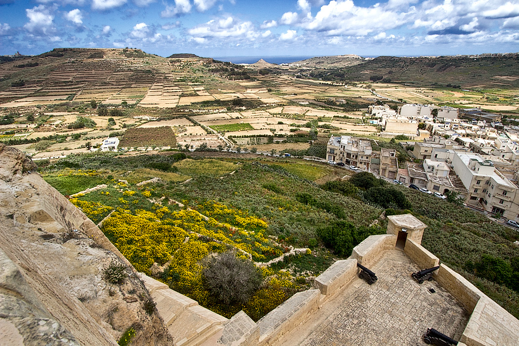 Patchwork farm fields on Gozo produce the majority of the produce consumed in the Maltese Islands