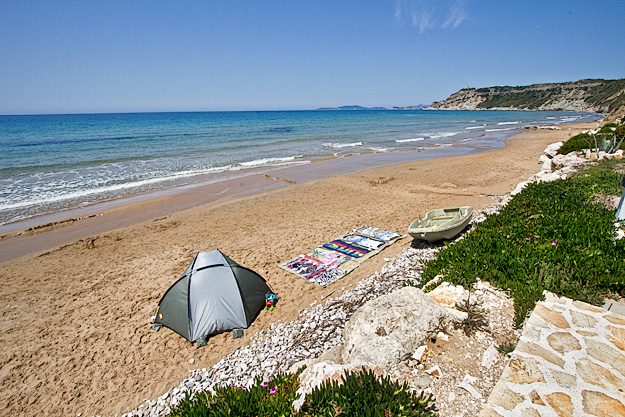 In May, the beach in Arillas was all but deserted and the sushine was brilliant