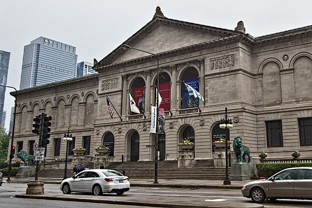 Chicago Art Institute, with its two iconic bronze lions standing guard at the entrance