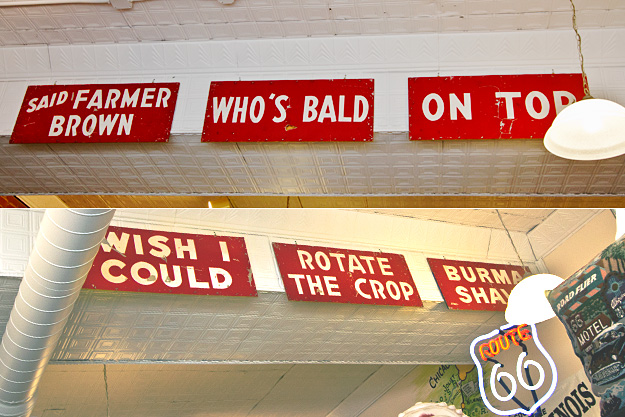 Memorabilia like this set of Burma Shave signs are on display at the Route 66 Hall of Fame and Museum in Pontiac, Illinois