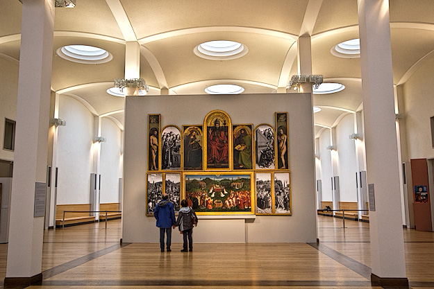 16th and 19th century reproductions of the Ghent Altarpiece, recovered from Nazi Germany after WWII, are currently on display in the Gemaldegalerie at the Kulturforum
