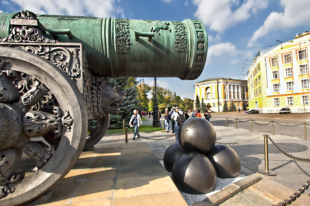 Tsar Cannon, the largest bombard by caliber in the world, on display at the Kremlin in Moscow