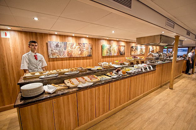 Buffet line in the dining room of the Viking Akun