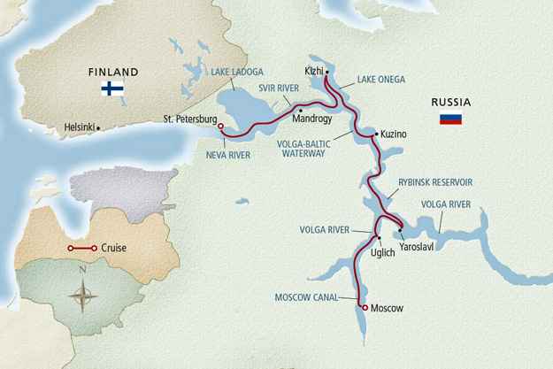 Map of our route from Moscow to St. Petersburg via the Volga-Baltic Waterway. Map courtesy of Viking River Cruises. 