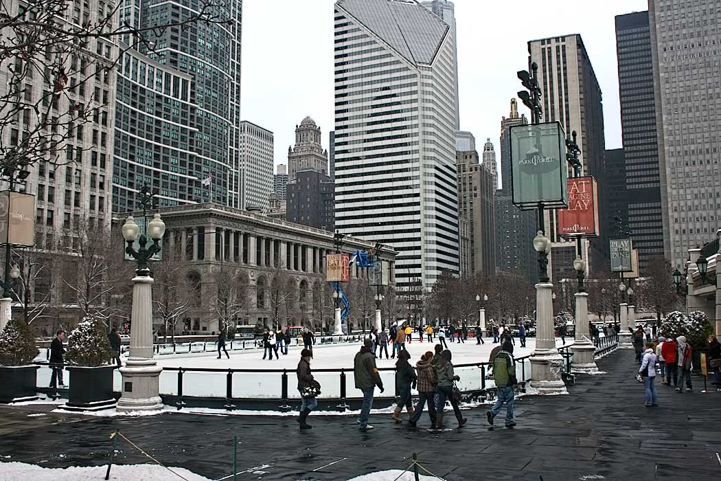 McCormick-Tribune Skating Rink in Millennium Park in downtown Chicago