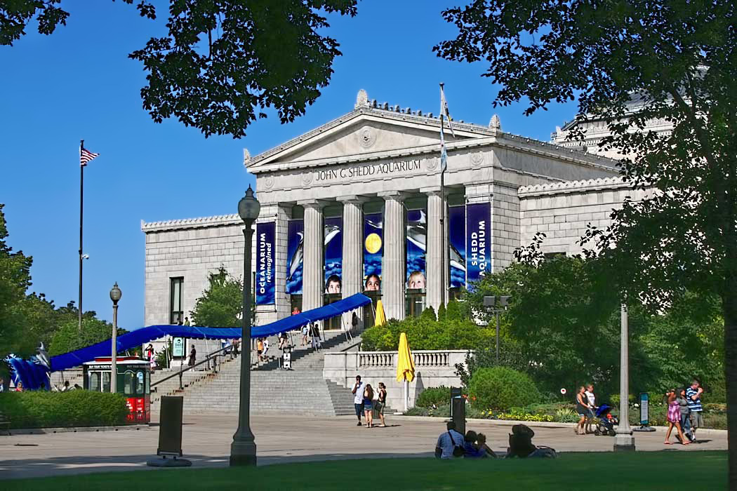 John G. Shedd Aquarium is located in Grant Park on Chicago's lakefront, is the largest indoor aquarium in the world