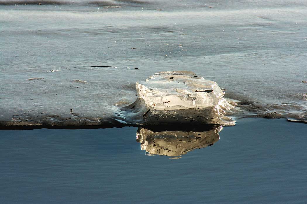Like a giant cut diamond, this chunk of ice sits on the edge of a melting ice sheet on the Kankakee River in Wilmington, Illinois