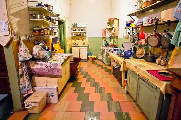 Each resident has their own food preparation area in the communal kitchen