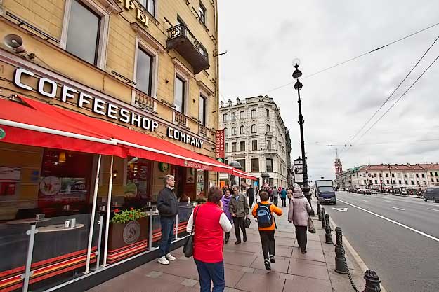 Nevsky Prospekt, the main thoroughfare in Saint Petersburg, Russia