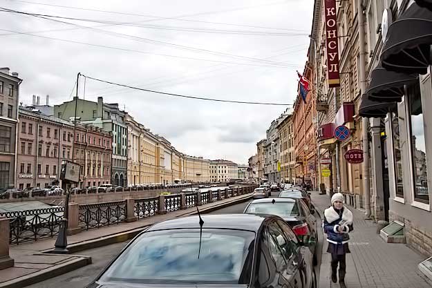 Typical street scene along one of St. Petersburg's many canals