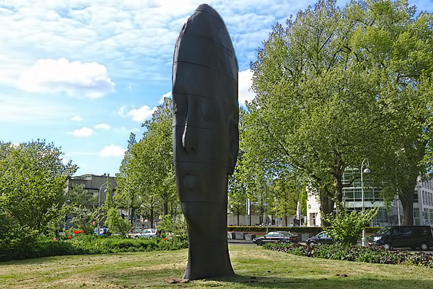 The bronze sculpture, Duna, by Jaume Plensa, shows the head of a young girl with her eyes closed