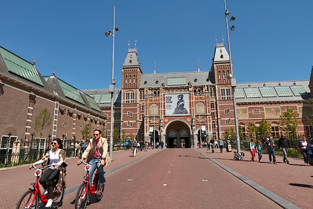 Bicycles in Amsterdam coming out of the tunnel at the Rijksmuseum nearly run me over