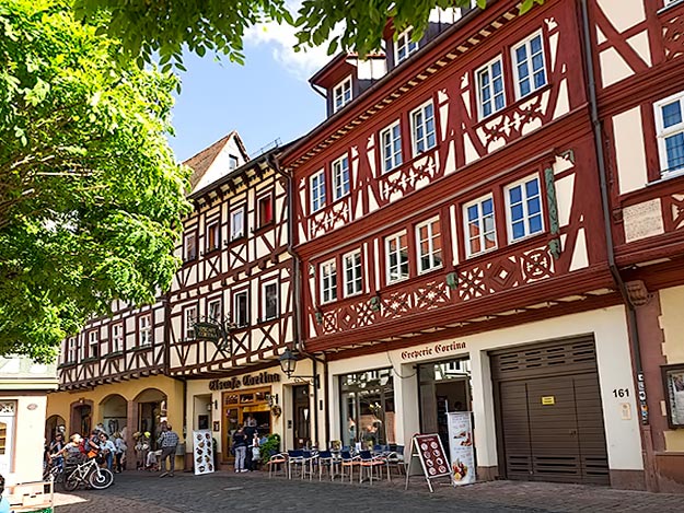 Half-timbered houses in Miltenberg, Germany, one of the Bavarian villages we visited in the Franconia district