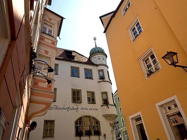 Typical street scene in Regensburg, Germany