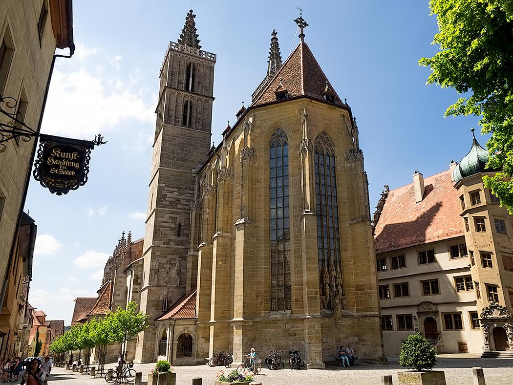 St. James Church in Rothenburg ob der Tauber, in the Franconia region of Bavaria, Germany, is on the pilgrimage route to St. James Church in Santiago de Compostela, Spain