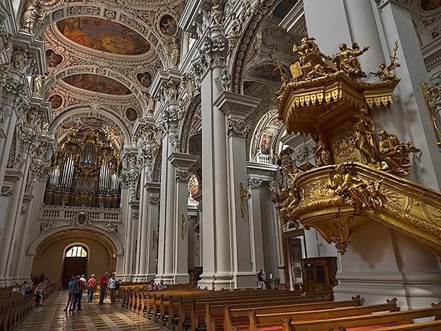 Stunning Baroque interior of St. Stephen's Cathedral in Passau, Germany