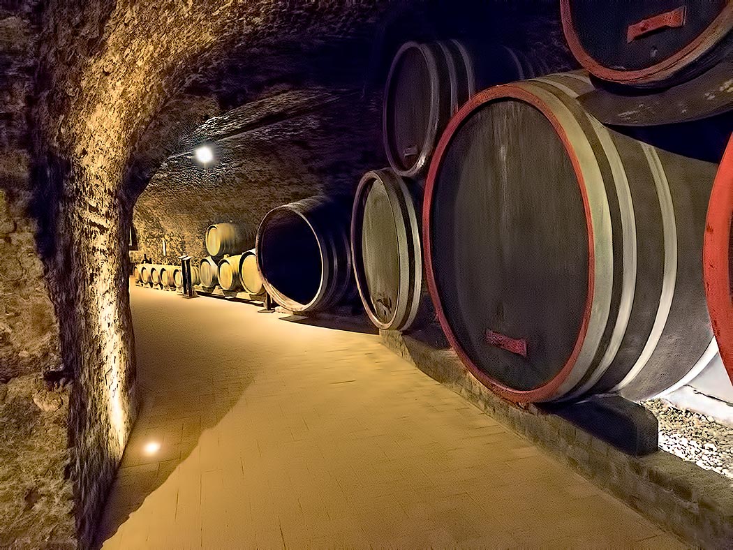 Wine casks in the cellars beneath the Benedictine Abbey of Pannonhalma, in northern Hungary
