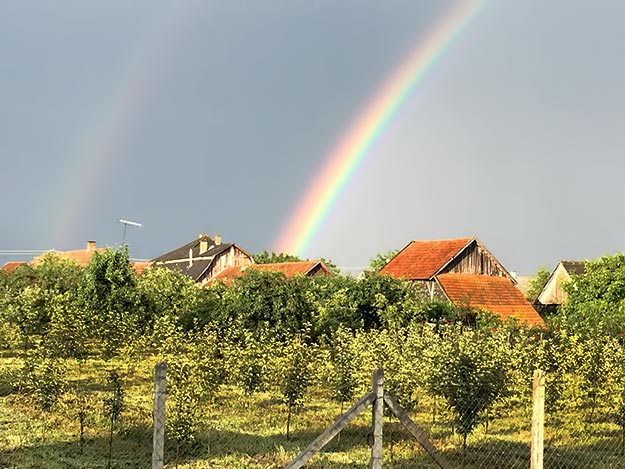 A double rainbow appears over Panyola, Hungary. Does it lead to a pot of gold, or will the policies of the European Union impede their progress?