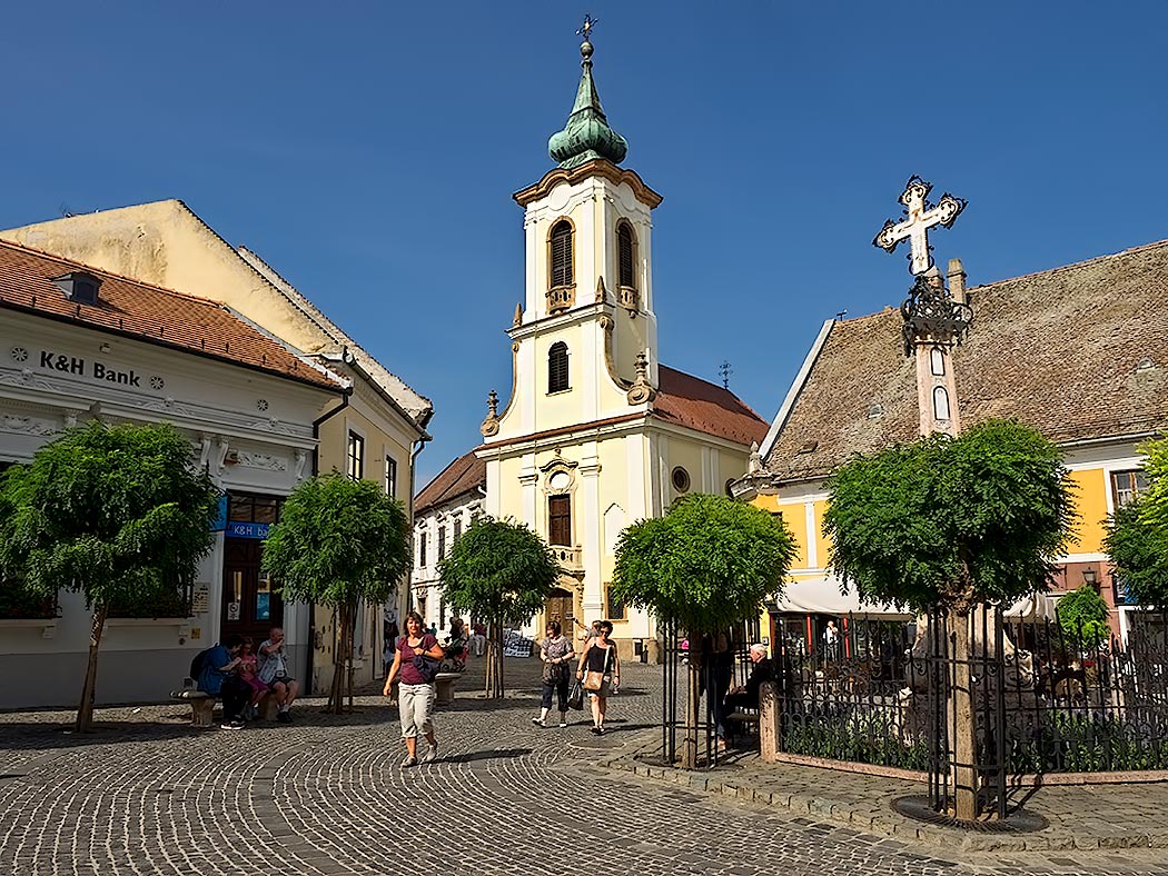Main square in Szentendre, Hungary, a small village and artists' colony on the Danube River, just north of Budapest