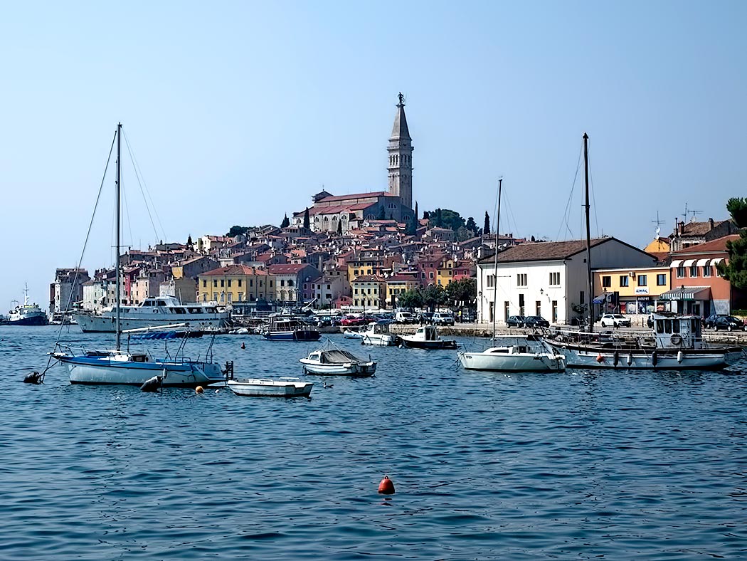 Town of Rovinj Croatia, located on the Istrian Adriatic coast, was part of Italy until after World War II, thus both Croatian and Italian are official languages. Once a walled island, the channel separating it from the mainland was filled in in 1763, making it a peninsula.