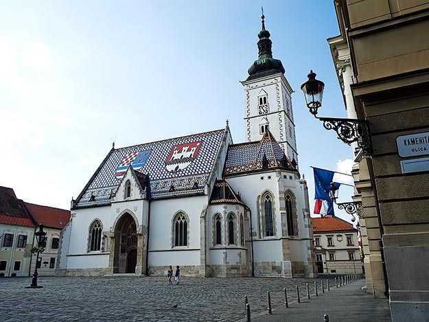 Saint Mark's Catholic Church, Prime Minister's Office and Parliament in the Upper Town of Zagreb, Croatia