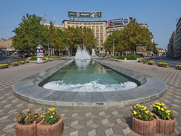 Nikola Pasic Square in the central business district of Belgrade, Serbia