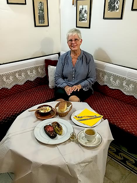 Barbara Weibel at Oda Restaurant, home of the best Albanian food in Tirana