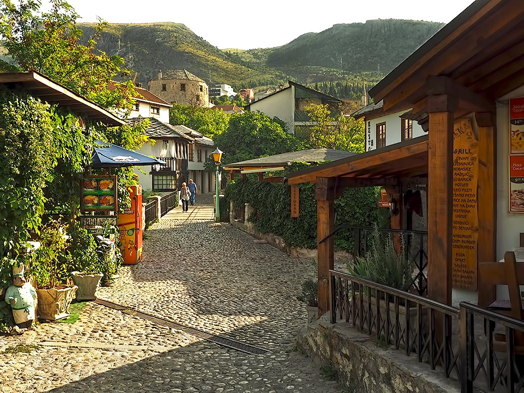 Cobblestone streets of Mostar, Bosnia-Herzegovina.