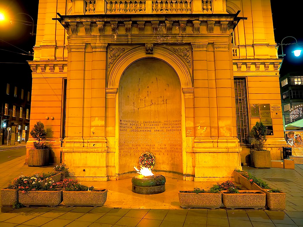 The Eternal flame in the old town area of Sarajevo, Bosnia-Herzegovina, is a memorial to the military and civilian victims of World War Two