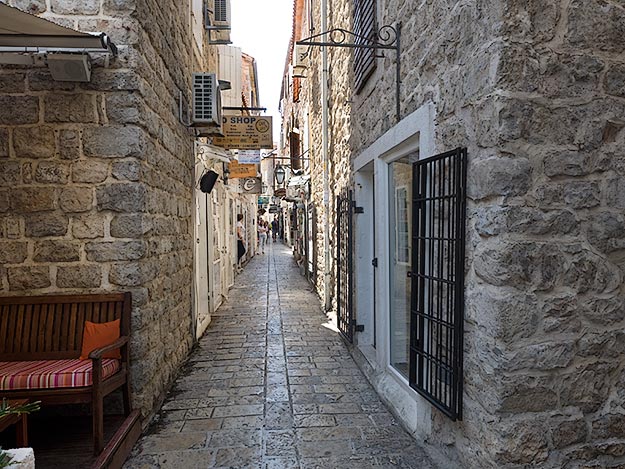 One shop after another lined the streets inside the walls of Stari Grad (Old Town) in Budva, Montenegro