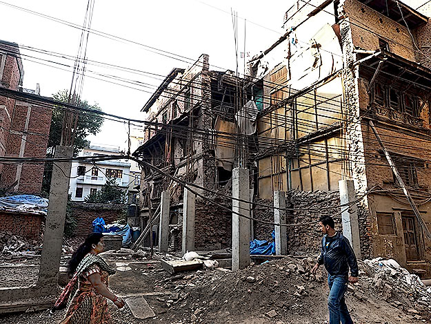 A gaping hole remains after this house in Kathmandu was destroyed by the earthquake