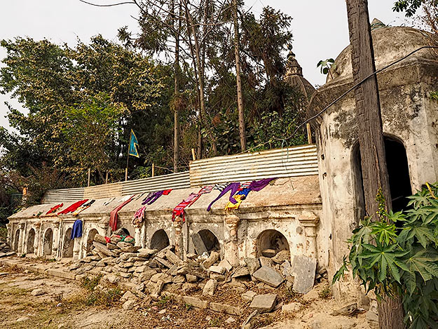 Destruction at the Hanuman Temple on the shores of the Bagmati River