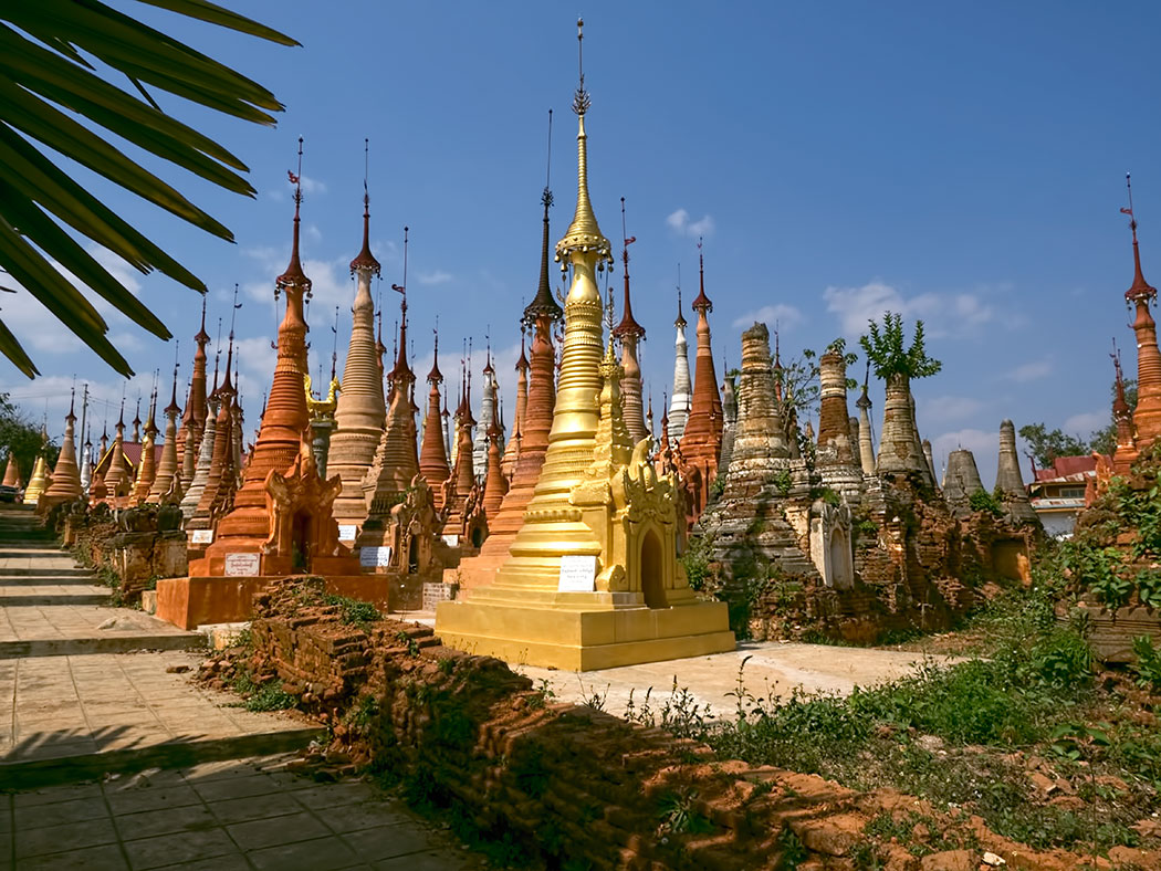 Some of the 1,047 ancient stupas that crown a hilltop at Shwe Indein Pagoda near Inle Lake, Myanmar