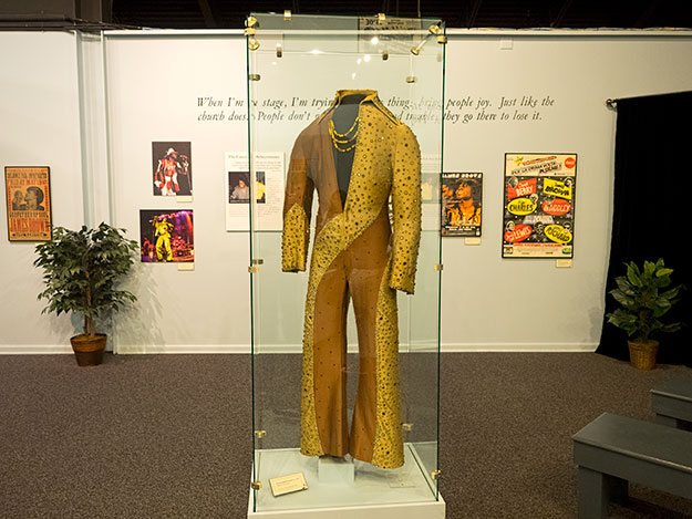 Elvis got the idea for his unique wardrobe from outfits like this one, worn by the late James Brown and now on display at the Augusta Museum