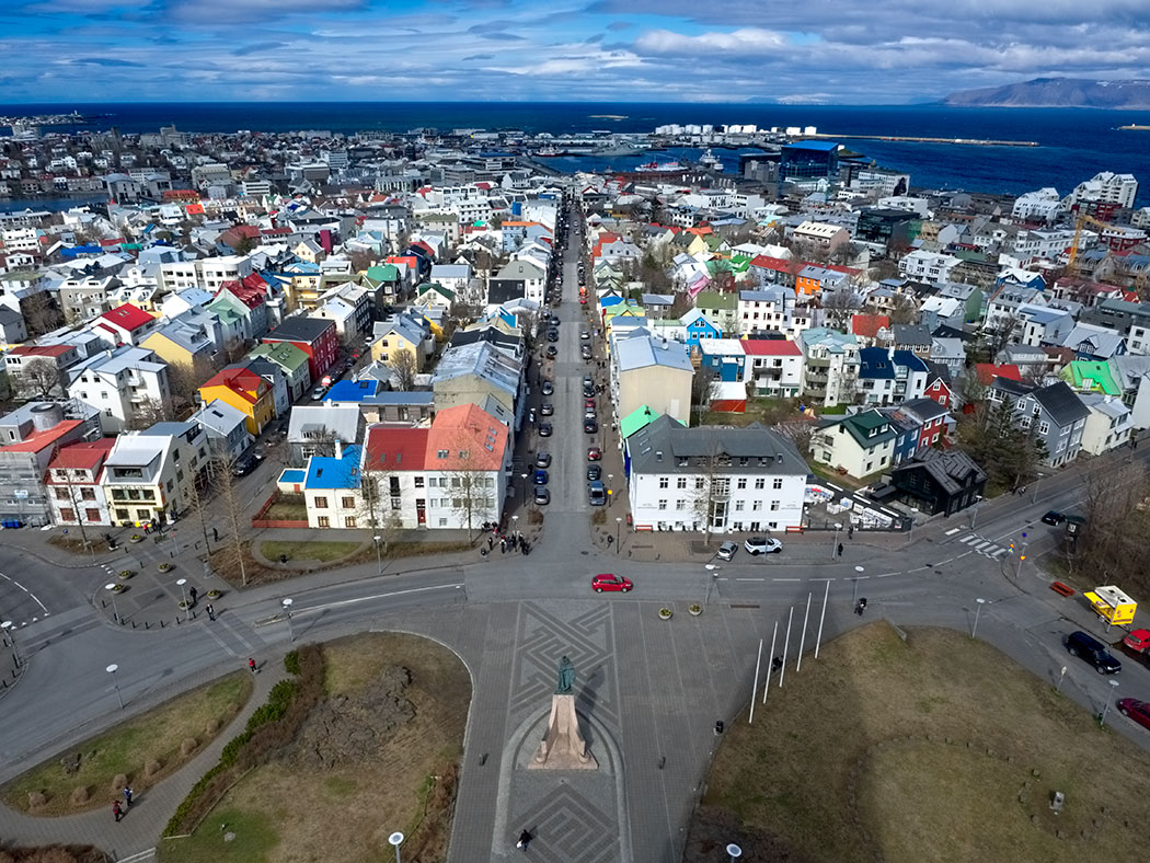 On a clear, sunny day, I was able to capture this view of Reykjavik from Hallgrimskirkja Church spire, the tallest building in the capital city.