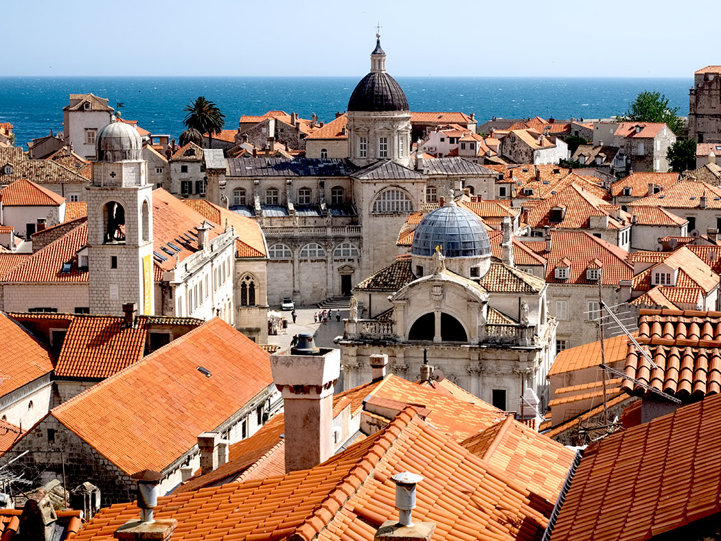 A sea of red tile rooftops in the Old City of Dubrovnik, Croatia