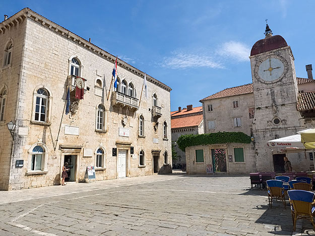 Town Hall and clock on St. John's Square in Zadar, the oldest continuously inhabited city in Croatia
