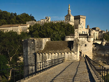 Palace of the Popes from the Pont d'Avignon Saint-Benezet in Avignon, France