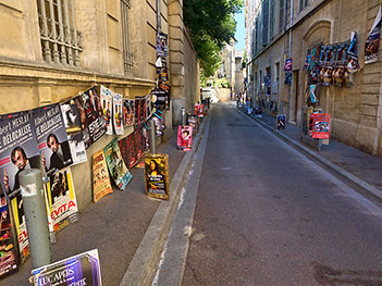 Posters of performances are plastered all over town during the July Theater Festival in Avignon, France